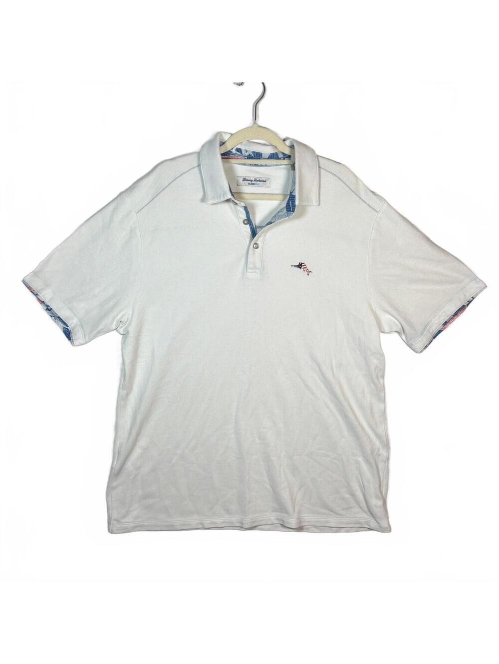 Tommy Bahama IslandZone Men’s Large White Polo American Flag Marlin Golf Shirt
